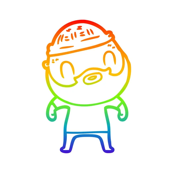 虹のグラデーションライン描画漫画ひげ男 — ストックベクタ