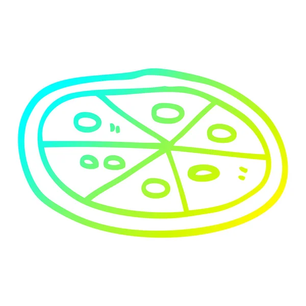 Línea de gradiente frío dibujo de la pizza de dibujos animados — Vector de stock