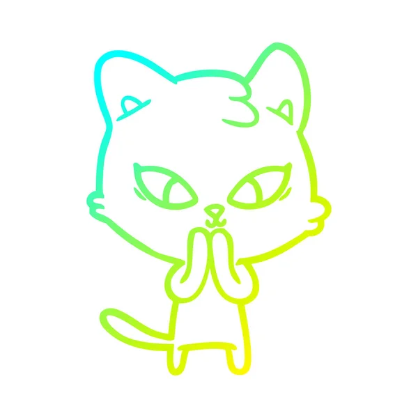 차가운 그라데이션 라인 그리기 귀여운 만화 고양이 — 스톡 벡터