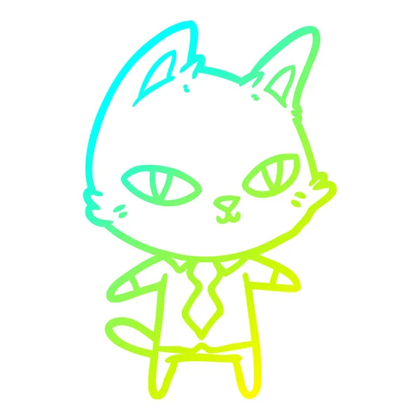 Linea gradiente freddo disegno fumetto gatto in abiti da ufficio — Vettoriale Stock