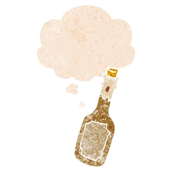 Butelka piwa Cartoon i myśli bańka w stylu retro teksturowane — Wektor stockowy