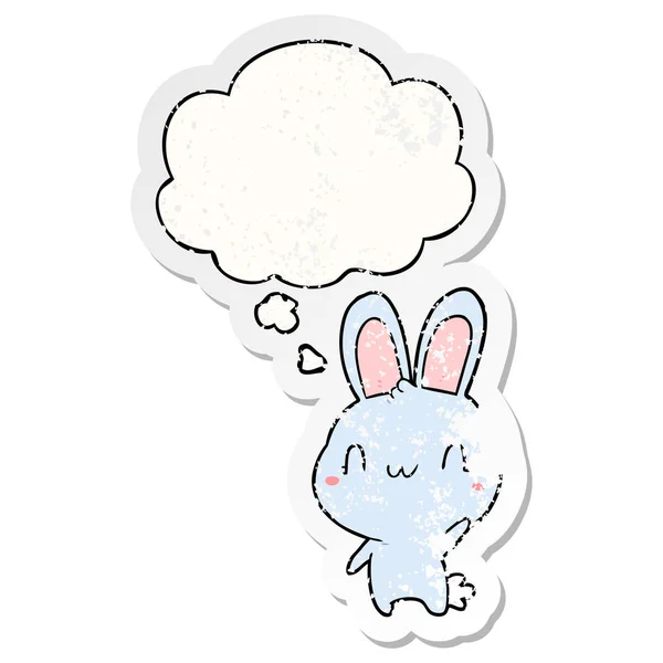 Dessin animé lapin agitant et bulle de pensée comme un st usé affligé — Image vectorielle