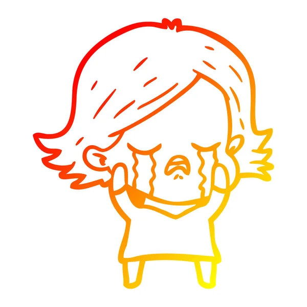 Čára teplého přechodu kresba kreslená dívka pláč — Stockový vektor