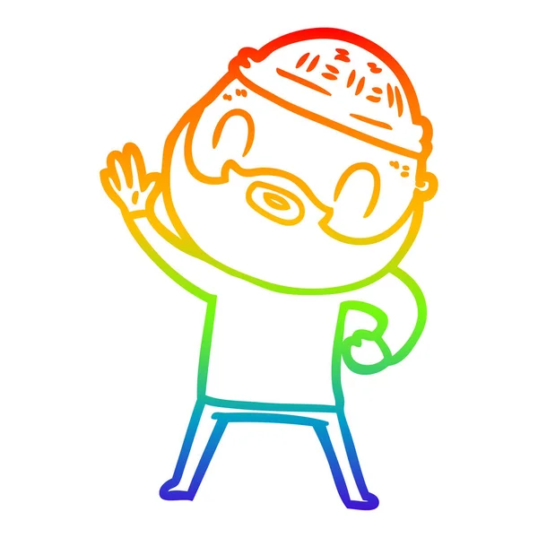 Arco iris gradiente línea dibujo dibujos animados barbudo hombre — Vector de stock