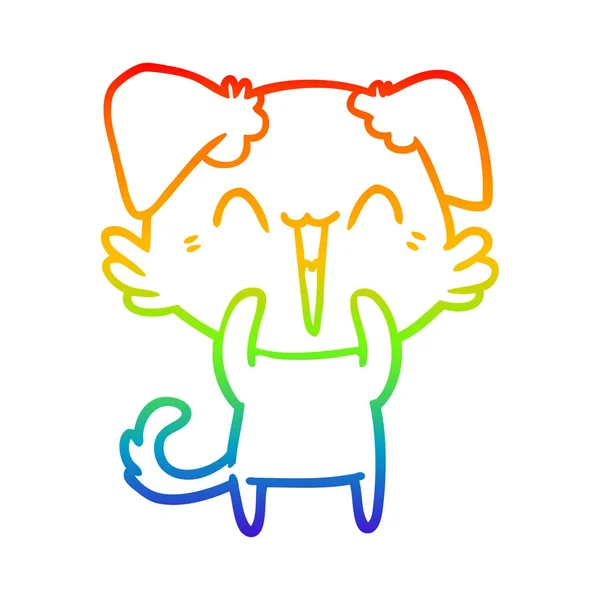 Regenbogen-Gradienten-Linie zeichnet glücklichen kleinen Hund Cartoon — Stockvektor