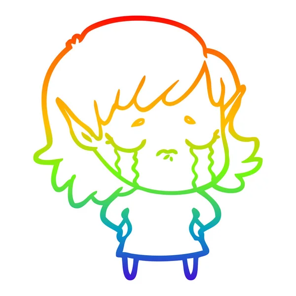 Arco-íris linha gradiente desenho desenho desenho animado chorando elfo menina —  Vetores de Stock