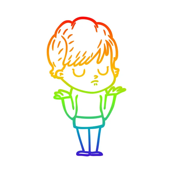 Rainbow gradient line drawing cartoon woman — Stock Vector