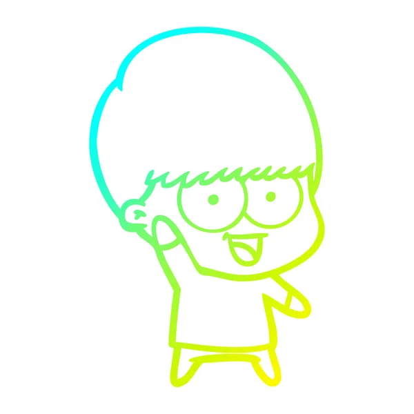 Cold gradient line drawing happy cartoon boy waving — Stock Vector