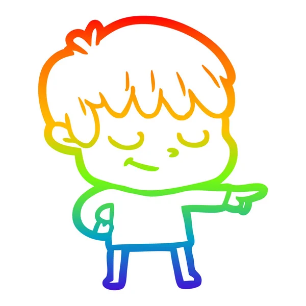 Rainbow gradient line drawing cartoon happy boy — Stock Vector