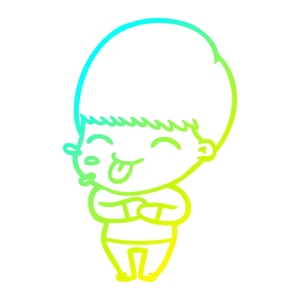 Kall gradient linje ritning tecknad pojke sticker ut tungan — Stock vektor