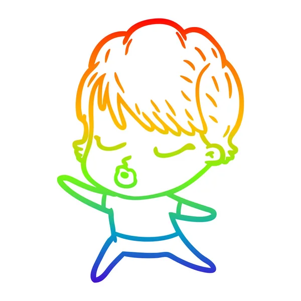 Rainbow gradient ligne dessin dessin animé femme avec les yeux fermés — Image vectorielle