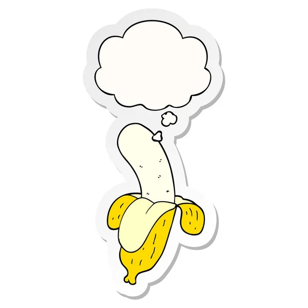 Cartoon banaan en gedachte Bubble als een gedrukte sticker — Stockvector