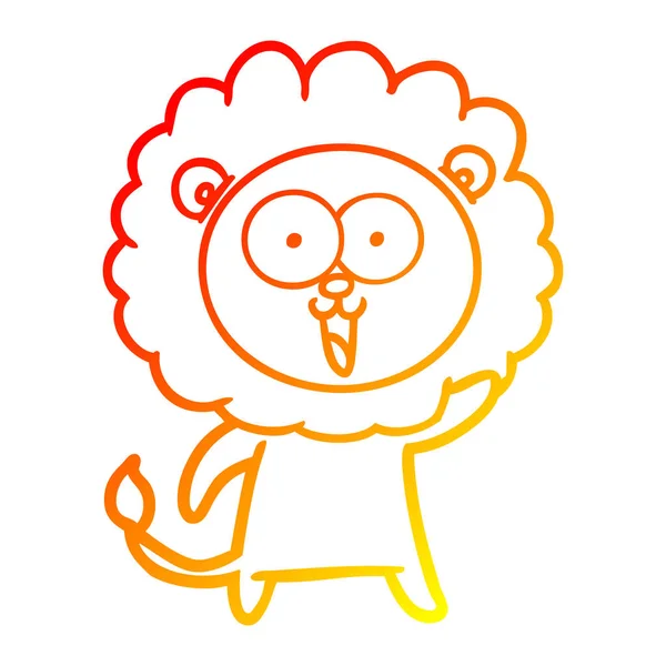 Línea de gradiente caliente dibujo feliz león de dibujos animados — Archivo Imágenes Vectoriales