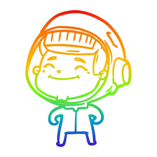 Arco iris gradiente línea dibujo feliz dibujos animados astronauta — Vector de stock