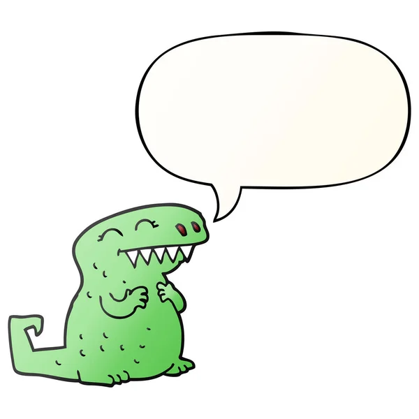 Dinosaurio de dibujos animados y burbuja del habla en estilo de gradiente suave — Vector de stock