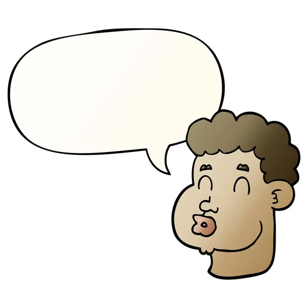 Caricatura cara masculina y burbuja del habla en estilo gradiente suave — Vector de stock