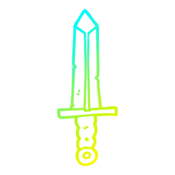 Línea de gradiente frío dibujo espada de dibujos animados — Vector de stock