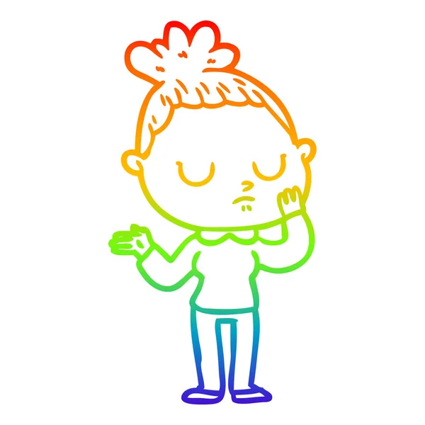 Regenboog gradiënt lijntekening cartoon kalme vrouw — Stockvector