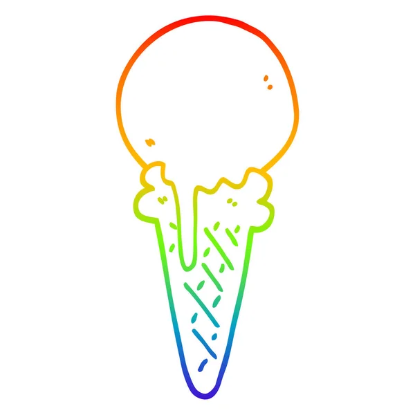 Arco iris gradiente línea dibujo dibujos animados helado cono — Archivo Imágenes Vectoriales