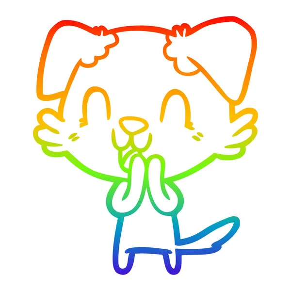 Regenbogen-Gradienten-Linie zeichnet lachenden Cartoon-Hund — Stockvektor