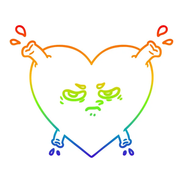 Arco iris gradiente línea dibujo dibujos animados corazón — Vector de stock