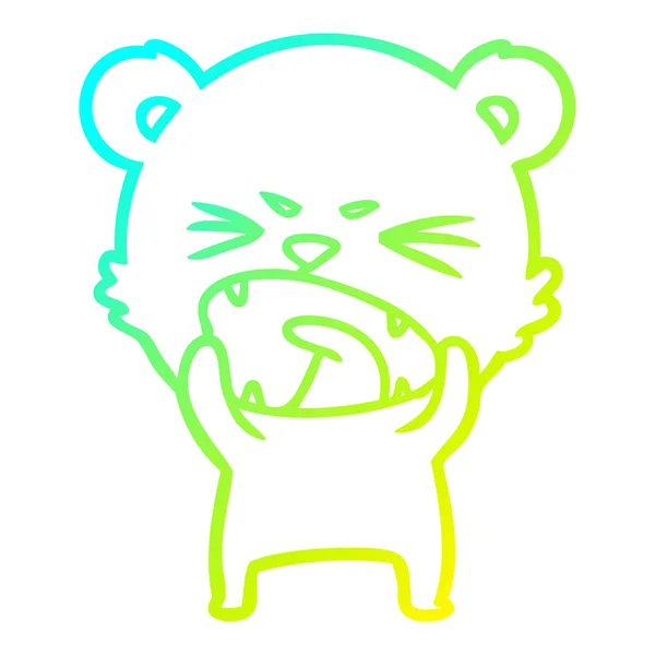 Холодная градиентная линия рисунок сердитый мультяшный медведь — стоковый вектор