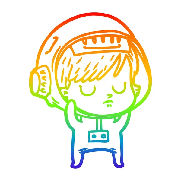 Arco iris gradiente línea dibujo dibujos animados astronauta mujer — Vector de stock