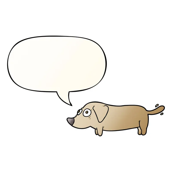 Pequeño perro de dibujos animados y burbuja del habla en estilo gradiente suave — Archivo Imágenes Vectoriales