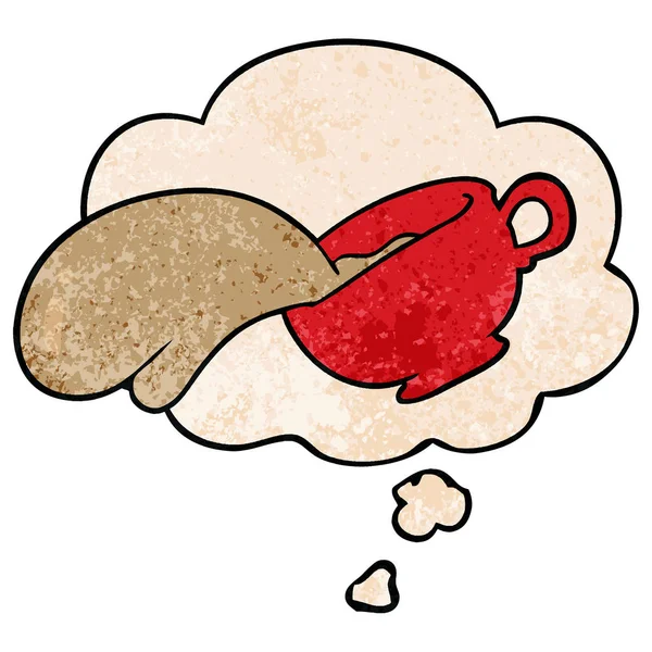 karikatür kahve fincanı ve grunge doku desen düşünce balonu 