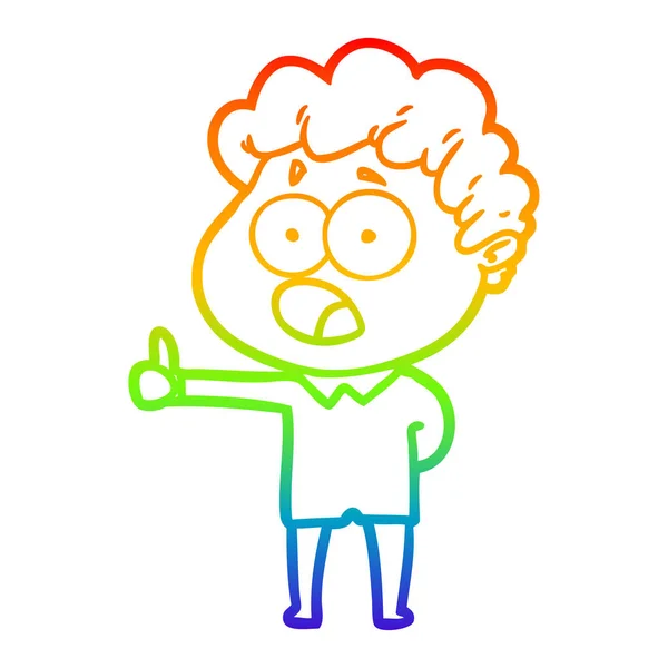 Regenboog gradiënt lijntekening cartoon man in een verrassing — Stockvector
