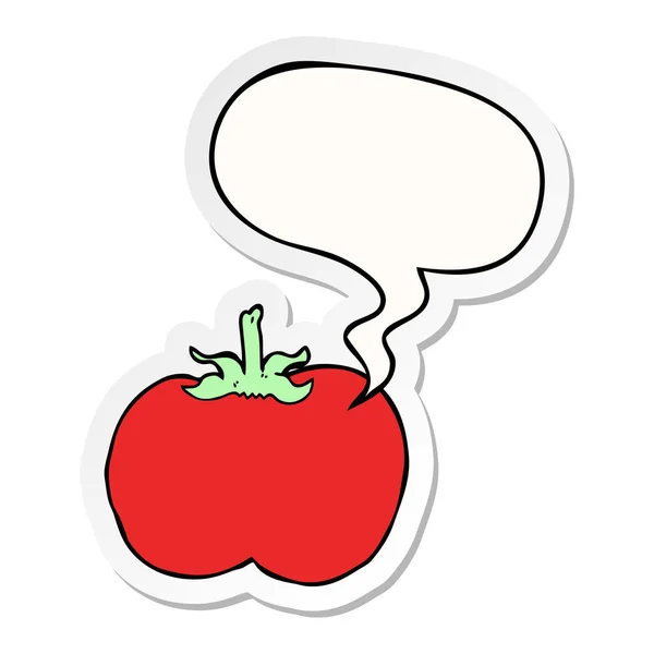 Dibujos animados tomate y el habla pegatina burbuja — Archivo Imágenes Vectoriales