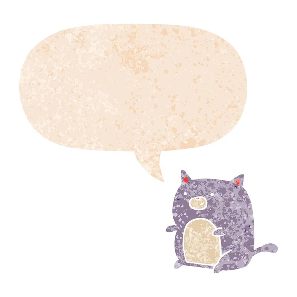 Chat dessin animé et bulle de parole dans un style texturé rétro — Image vectorielle