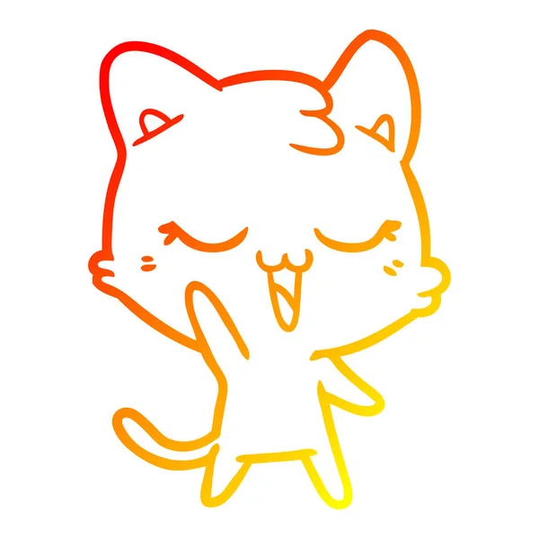 Línea de gradiente caliente dibujo feliz gato de dibujos animados — Vector de stock