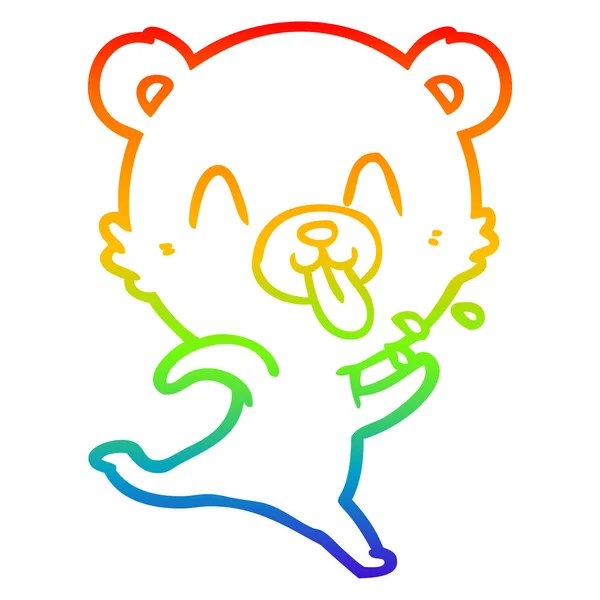 Arco-íris linha gradiente desenho rude cartoon polar urso furando o — Vetor de Stock