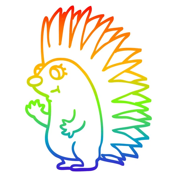 Linea gradiente arcobaleno disegno cartone animato riccio appuntito — Vettoriale Stock