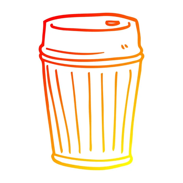 Warme kleurovergang lijntekening cartoon koffie kopje — Stockvector