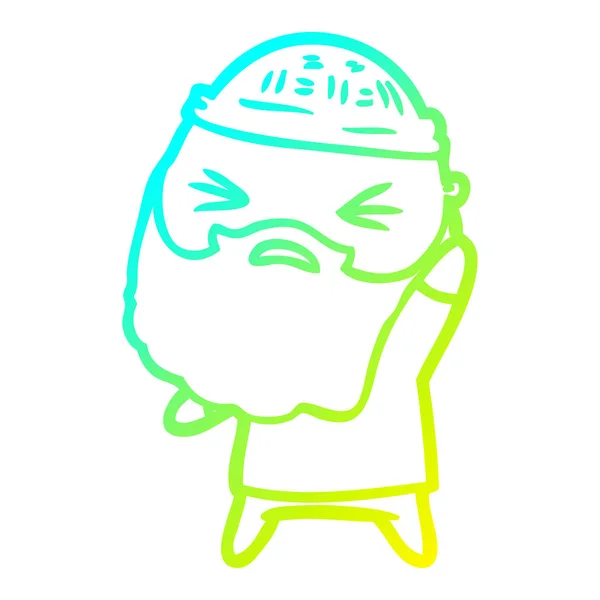 Linea gradiente freddo disegno uomo cartone animato con barba — Vettoriale Stock