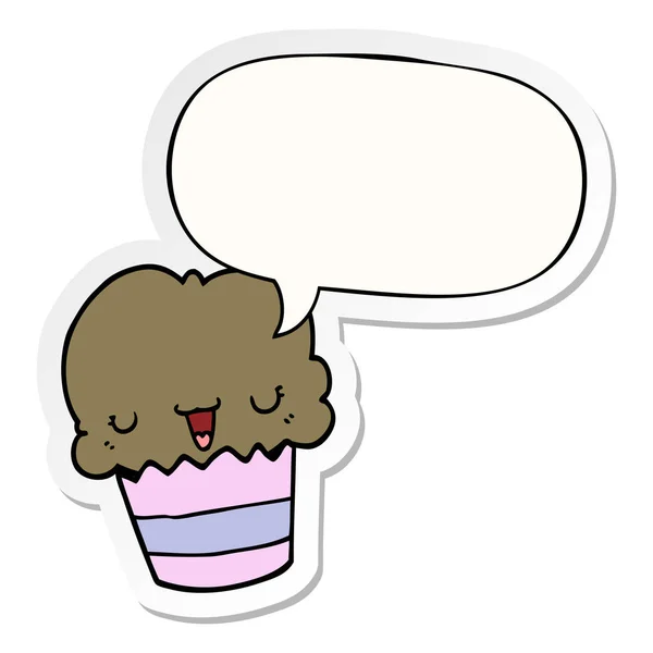 Cartoon Cupcake und Gesicht und Sprechblase Aufkleber — Stockvektor