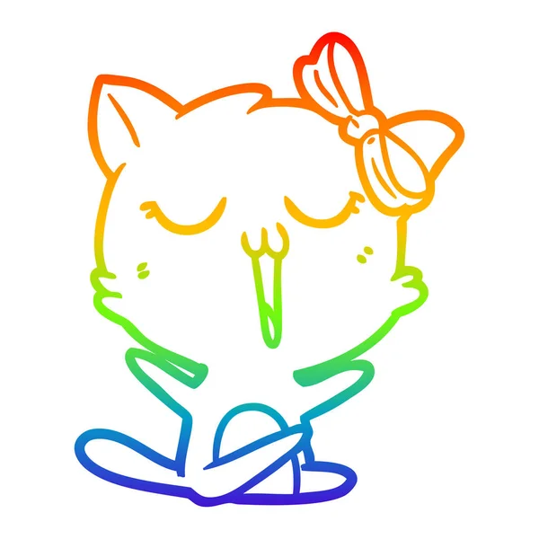 Rainbow gradient ligne dessin chat dessin animé — Image vectorielle