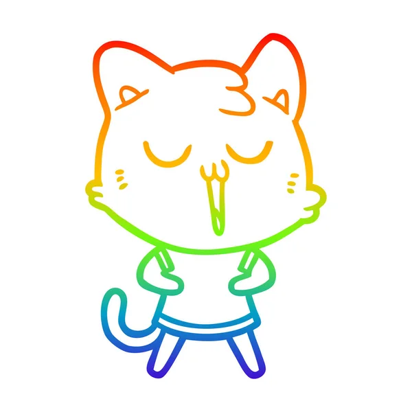 Ουράνιο τόξο γραμμή ντεγκραντέ σχέδιο καρτούν γάτα τραγούδι — Διανυσματικό Αρχείο