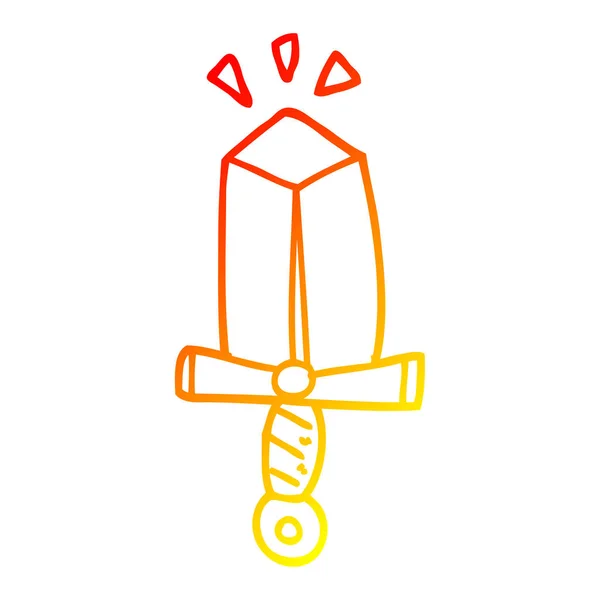 Warme Gradientenlinie Zeichnung Cartoon-Schwert — Stockvektor