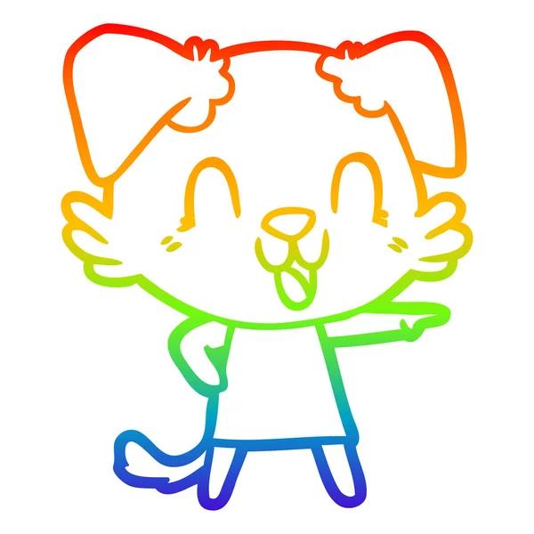 Arco iris gradiente línea dibujo risueño dibujos animados perro en vestido — Vector de stock