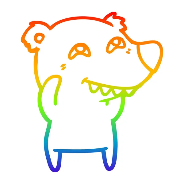 Regenboog gradiënt lijntekening cartoon ijsbeer tonen tanden — Stockvector