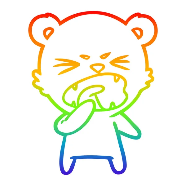 Linha gradiente arco-íris desenho irritado urso dos desenhos animados gritando — Vetor de Stock
