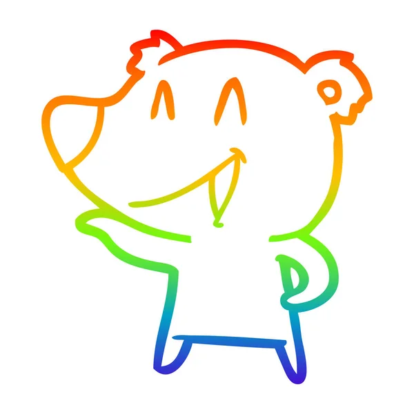 Arco iris gradiente línea dibujo riendo oso dibujos animados — Vector de stock