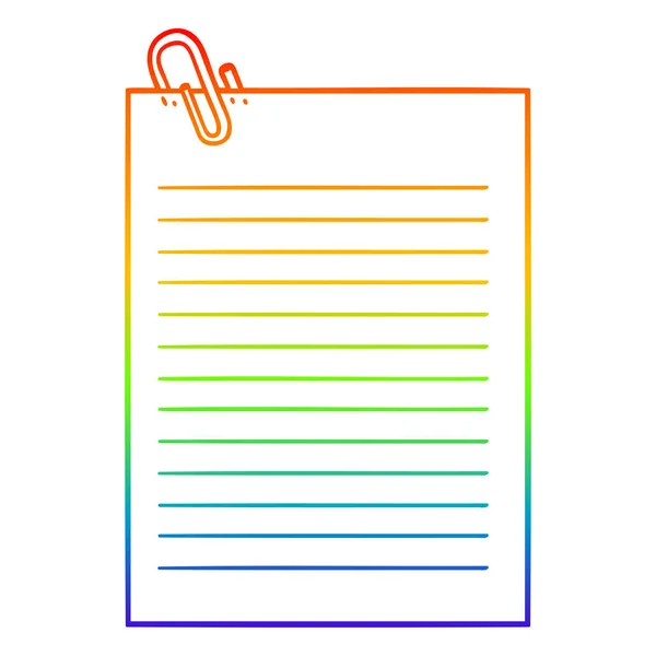 Rainbow gradient ligne dessin dessin dessin animé papier doublé avec trombone — Image vectorielle