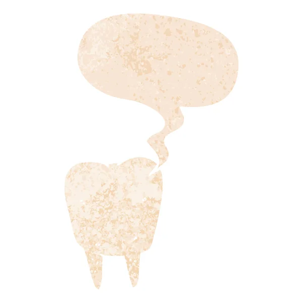 Мультяшний зуб і мовна бульбашка в ретро текстурованому стилі — стоковий вектор