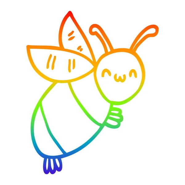 Rainbow gradient ligne dessin mignon dessin animé abeille — Image vectorielle