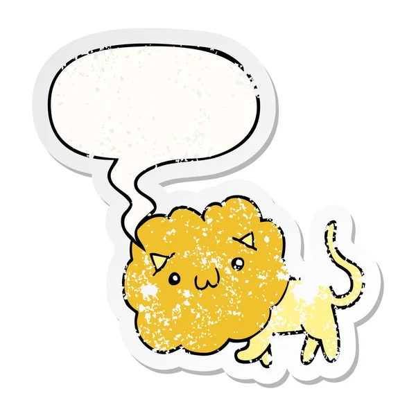 Cartoon Leeuw en toespraak bubble noodlijdende sticker — Stockvector