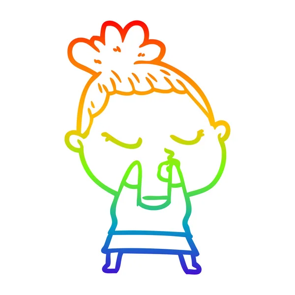 Regenboog gradiënt lijntekening cartoon kalme vrouw — Stockvector